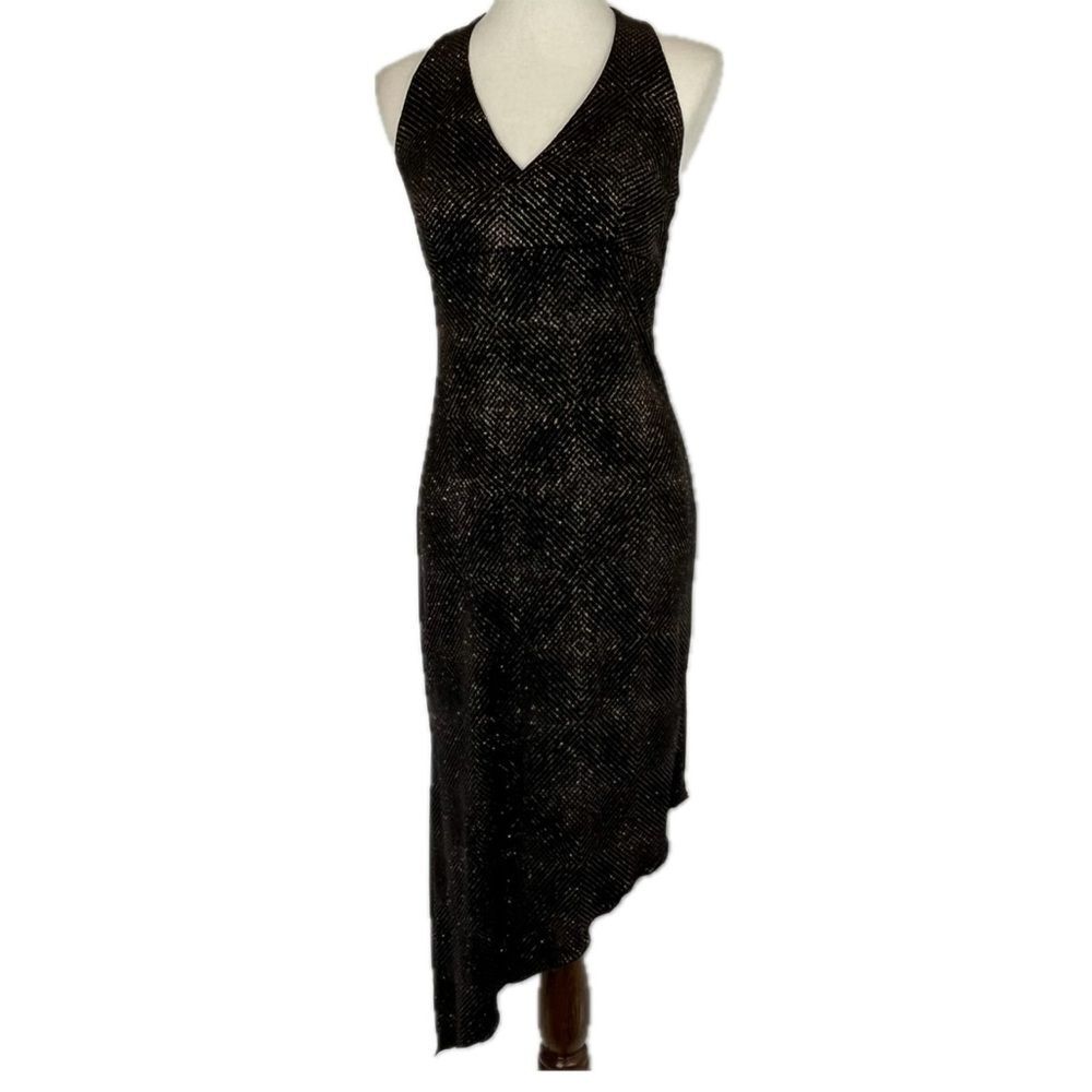 Vintage Y2K Babydoll Halter Glitter Dress Sz L Runs S Asymmetrical Fairy Grunge
